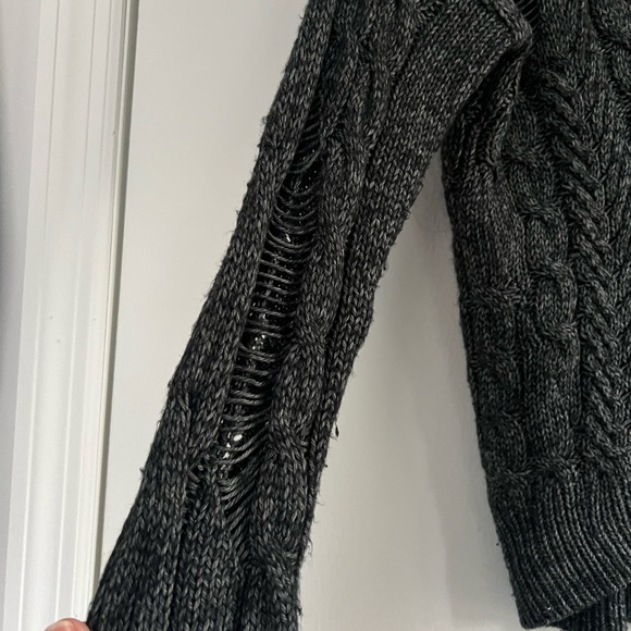 Express Dark Gray Distressed Knit Oversized Sweater - Picture 3 of 6